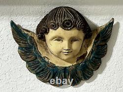 2 Wooden Hand Carved PUTTI ANGEL CHERUB TWO LOT Face MIX Wings Folk Art Plaques