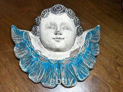 2 Wooden Hand Carved PUTTI ANGEL CHERUB TWO LOT Face MIX Wings Folk Art Plaques