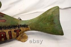 32 Folk Art CARVED FISH Fishing Store Sign LIVE BAIT Advertising Collectible