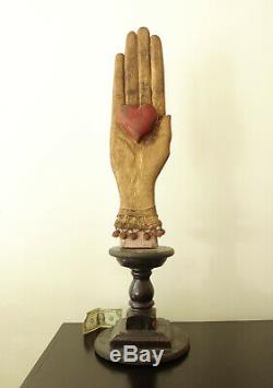 37 KENT GUTZMER Folk Art Wood Carving-HEART IN HAND-1997-South Dakota-OOAK