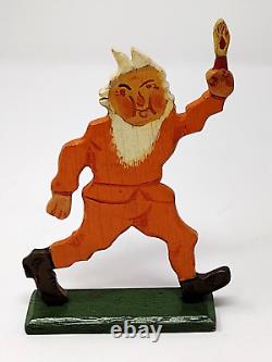 3 Antique Gnome Dwarf Elf Carved Wood Toy Flat Figurine Fretwork German Folk Art