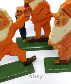 3 Antique Gnome Dwarf Elf Carved Wood Toy Flat Figurine Fretwork German Folk Art