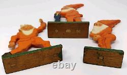3 Antique Gnome Dwarf Elf Carved Wood Toy Flat Figurine Fretwork German Folk Art
