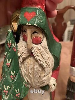 3-Hand Carved Wood, 20, Santa Claus'. Carved/Painted VTG-Christmas Folk Art BIG