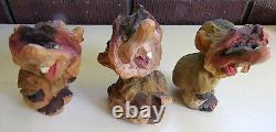 3 Vintage Henning Style Carved by Hand In Norway Wood Troll Figurines Folk Art