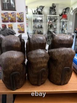 3 Wise Monkeys Africn folk Art Hand Carved 12 inch Here no See no Speak No