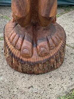 3ft LARGE Antique Hawaiian Tiki Hand Carved Wood K God Statue Folk Art WOW