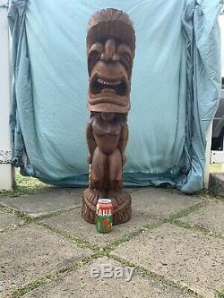 3ft LARGE Antique Hawaiian Tiki Hand Carved Wood K God Statue Folk Art WOW