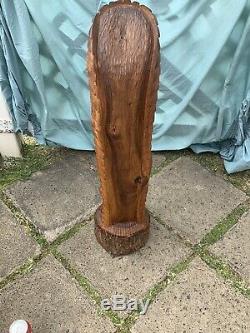 3ft LARGE Antique Hawaiian Tiki Hand Carved Wood K God Statue Folk Art WOW