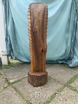 3ft LARGE Antique Hawaiian Tiki Hand Carved Wood K God Statue Folk Art WOW