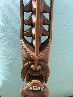 3ft LARGE Antique Hawaiian Tiki Hand Carved Wood Lono God Statue Folk Art WOW