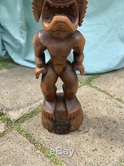 3ft LARGE Antique Hawaiian Tiki Hand Carved Wood Lono God Statue Folk Art WOW