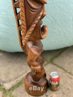 3ft LARGE Antique Hawaiian Tiki Hand Carved Wood Lono God Statue Folk Art WOW