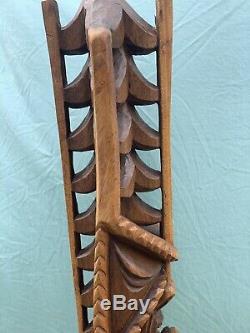 3ft LARGE Antique Hawaiian Tiki Hand Carved Wood Lono God Statue Folk Art WOW