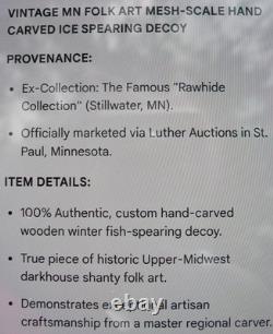 4 1/2 Folk Art Hand Carved Glittered Ice Spear Fishing Decoy Rawhide Collection