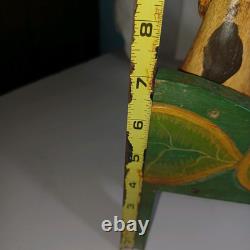 4 Folk Art Wooden Cows & 1 Cat On A Bench Fishing Carved & Painted