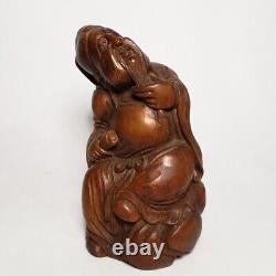 5.7 Old Chinese Folk art Carved Bamboo root book poet longevity old man statue