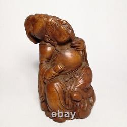 5.7 Old Chinese Folk art Carved Bamboo root book poet longevity old man statue