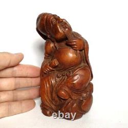 5.7 Old Chinese Folk art Carved Bamboo root book poet longevity old man statue