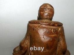 5.7 in Old Chinese Folk art Carved Bamboo root Luo Hanfo Buddha Buddhism statue