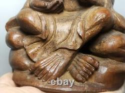 5.7 in Old Chinese Folk art Carved Bamboo root Luo Hanfo Buddha Buddhism statue