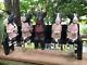 5 Folk Art Wooden Cows Bulls On A Bench Carved & Painted