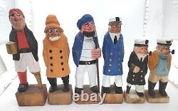 6 Vintage Hand Carved Wooden Folk Art Sea Captains Sailors Nautical 6-8.5 READ