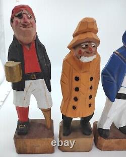 6 Vintage Hand Carved Wooden Folk Art Sea Captains Sailors Nautical 6-8.5 READ