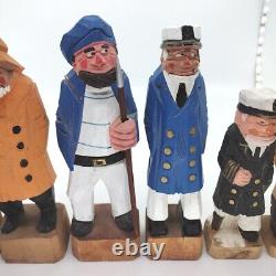 6 Vintage Hand Carved Wooden Folk Art Sea Captains Sailors Nautical 6-8.5 READ