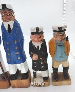 6 Vintage Hand Carved Wooden Folk Art Sea Captains Sailors Nautical 6-8.5 READ