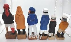 6 Vintage Hand Carved Wooden Folk Art Sea Captains Sailors Nautical 6-8.5 READ