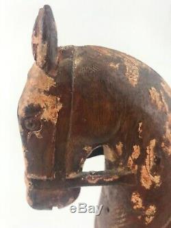 AAFA Antique Carved Wooden Horse Statue Equestrian Figure Wood Folk Art