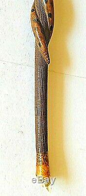 AMERICAN 19th Century ANTIQUE WOOD FOLK ART HAND CARVED SNAKE WALKING CANE 32