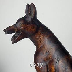 ANTIQUE ANDREW SCHWALBE WOOD FOLK ART SCULPTURE CARVED DOG STATUE LATE 1800's