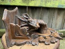 ANTIQUE German Black Forest DEER WALL BRACKET hand carved wood shelf folk art