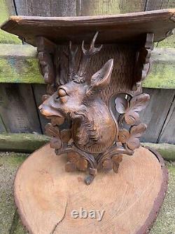 ANTIQUE German Black Forest DEER WALL BRACKET hand carved wood shelf folk art