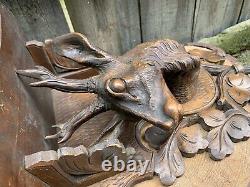 ANTIQUE German Black Forest DEER WALL BRACKET hand carved wood shelf folk art