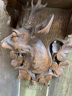 ANTIQUE German Black Forest DEER WALL BRACKET hand carved wood shelf folk art