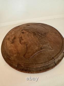 ANTIQUE HAND CARVED FOLK ART WOOD PLAQUE Some Imperfections In Wood. See Pics