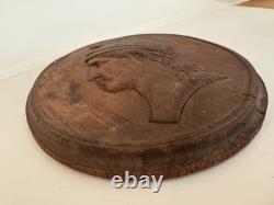 ANTIQUE HAND CARVED FOLK ART WOOD PLAQUE Some Imperfections In Wood. See Pics