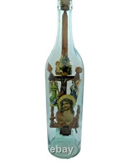 +ANTIQUE+ LARGE Whimsey bottle / folk art / Crucifix / hand carved c1900