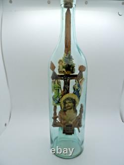 +ANTIQUE+ LARGE Whimsey bottle / folk art / Crucifix / hand carved c1900