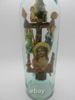 +ANTIQUE+ LARGE Whimsey bottle / folk art / Crucifix / hand carved c1900