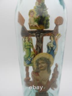 +ANTIQUE+ LARGE Whimsey bottle / folk art / Crucifix / hand carved c1900