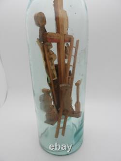 +ANTIQUE+ LARGE Whimsey bottle / folk art / Crucifix / hand carved c1900