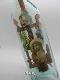 +ANTIQUE+ LARGE Whimsey bottle / folk art / Crucifix / hand carved c1900