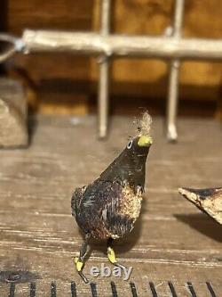 ANTIQUE Miniature FOLK ART ERZGEBIRGE Wood Carved German Bird Chickens Lot 6