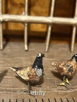 ANTIQUE Miniature FOLK ART ERZGEBIRGE Wood Carved German Bird Chickens Lot 6