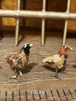 ANTIQUE Miniature FOLK ART ERZGEBIRGE Wood Carved German Bird Chickens Lot 6