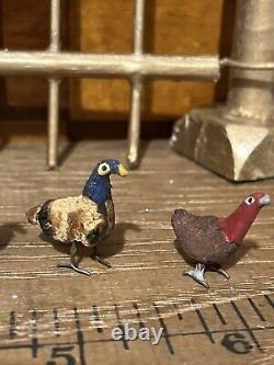 ANTIQUE Miniature FOLK ART ERZGEBIRGE Wood Carved German Bird Chickens Lot 6